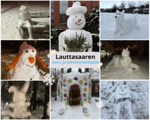 Lauttasaaren lumi- ja jääveistoskilpailuun osallistui yhteensä 34 teosta.